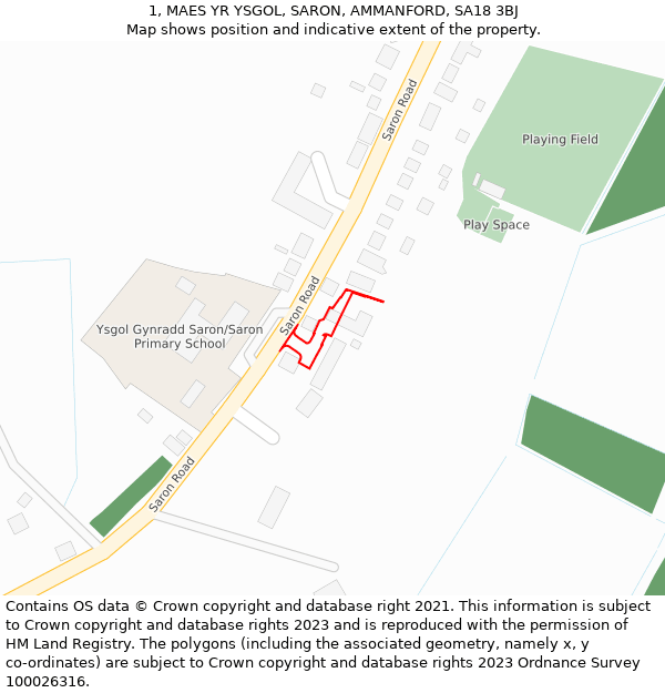 1, MAES YR YSGOL, SARON, AMMANFORD, SA18 3BJ: Location map and indicative extent of plot