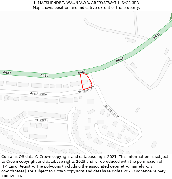 1, MAESHENDRE, WAUNFAWR, ABERYSTWYTH, SY23 3PR: Location map and indicative extent of plot