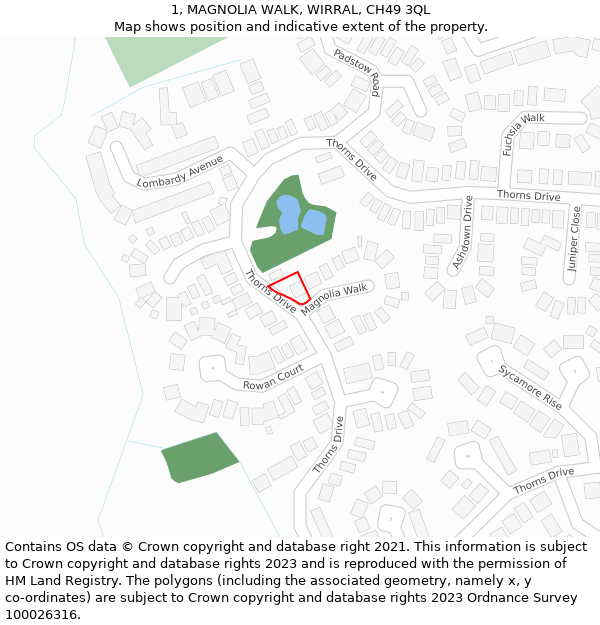 1, MAGNOLIA WALK, WIRRAL, CH49 3QL: Location map and indicative extent of plot