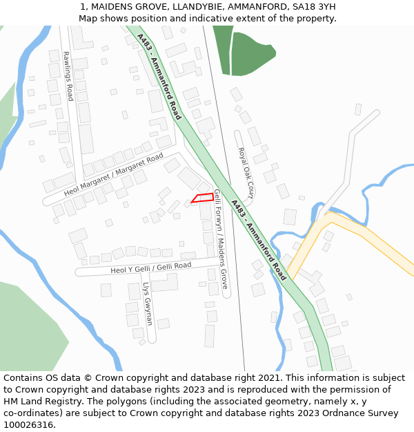 1, MAIDENS GROVE, LLANDYBIE, AMMANFORD, SA18 3YH: Location map and indicative extent of plot