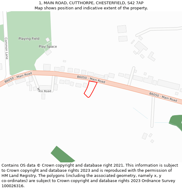 1, MAIN ROAD, CUTTHORPE, CHESTERFIELD, S42 7AP: Location map and indicative extent of plot