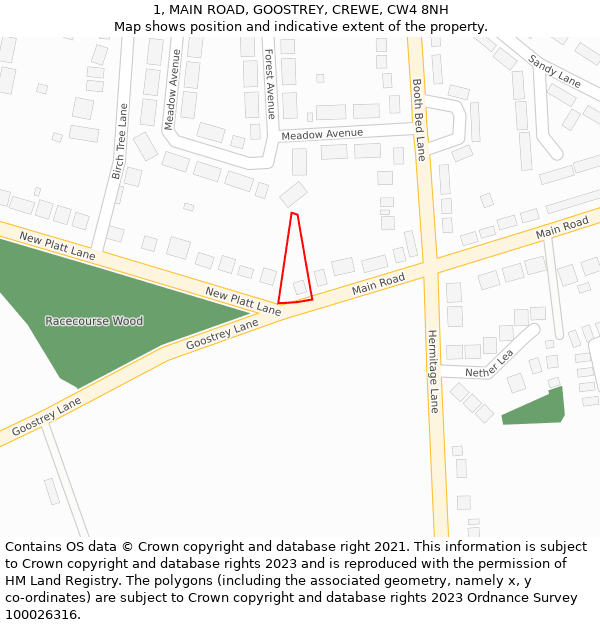 1, MAIN ROAD, GOOSTREY, CREWE, CW4 8NH: Location map and indicative extent of plot