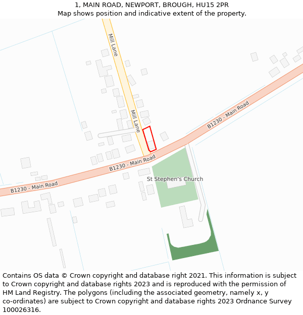 1, MAIN ROAD, NEWPORT, BROUGH, HU15 2PR: Location map and indicative extent of plot