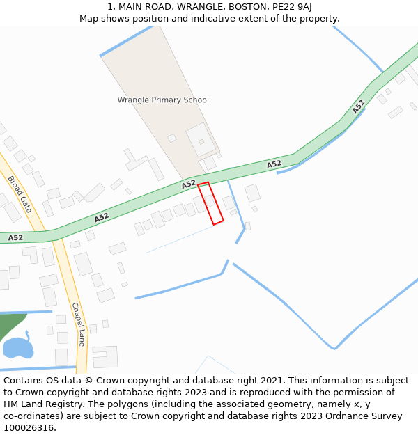 1, MAIN ROAD, WRANGLE, BOSTON, PE22 9AJ: Location map and indicative extent of plot