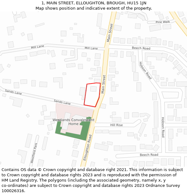 1, MAIN STREET, ELLOUGHTON, BROUGH, HU15 1JN: Location map and indicative extent of plot