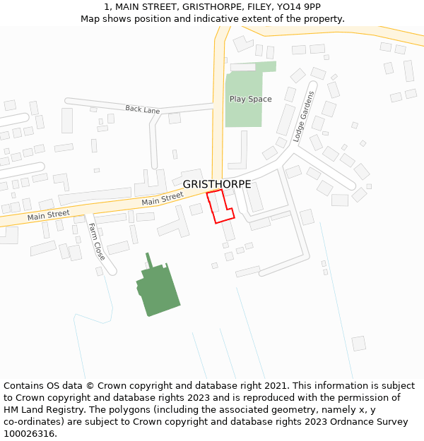 1, MAIN STREET, GRISTHORPE, FILEY, YO14 9PP: Location map and indicative extent of plot