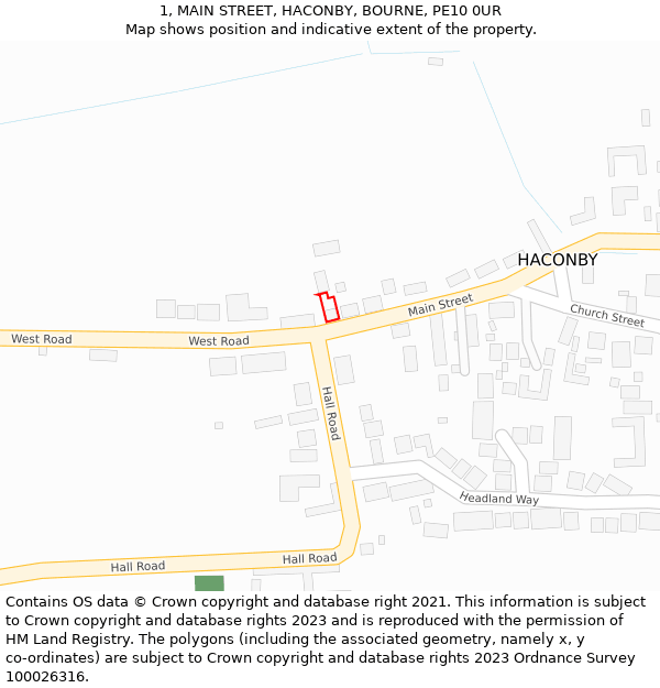 1, MAIN STREET, HACONBY, BOURNE, PE10 0UR: Location map and indicative extent of plot