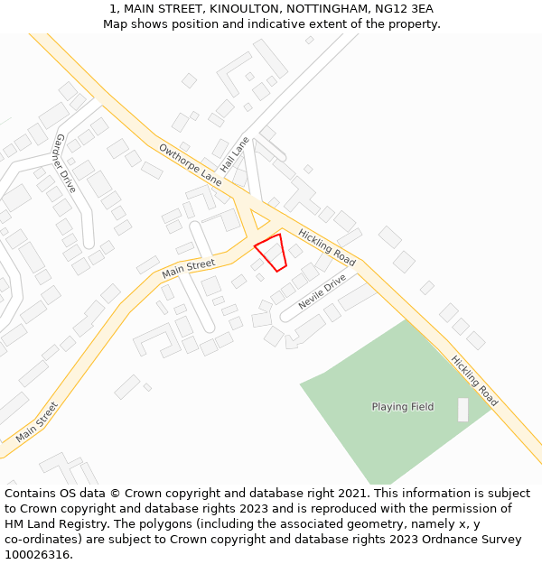 1, MAIN STREET, KINOULTON, NOTTINGHAM, NG12 3EA: Location map and indicative extent of plot