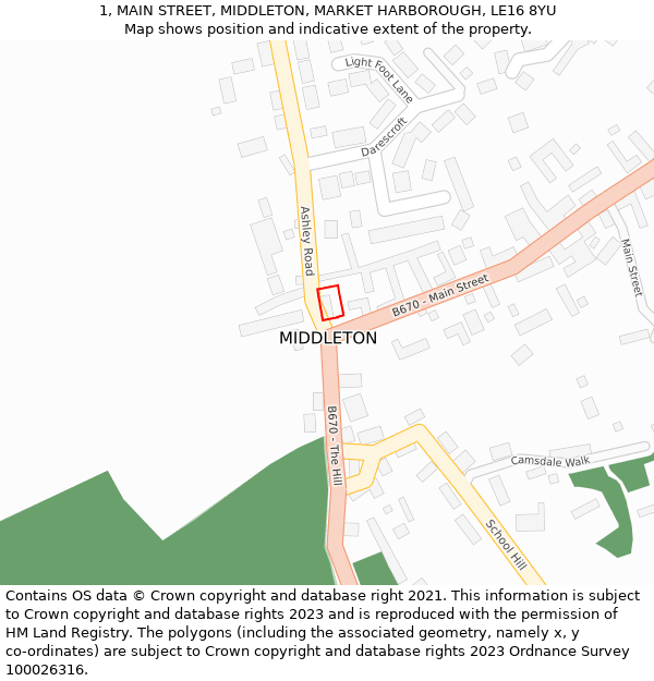 1, MAIN STREET, MIDDLETON, MARKET HARBOROUGH, LE16 8YU: Location map and indicative extent of plot