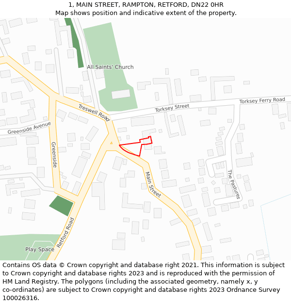 1, MAIN STREET, RAMPTON, RETFORD, DN22 0HR: Location map and indicative extent of plot