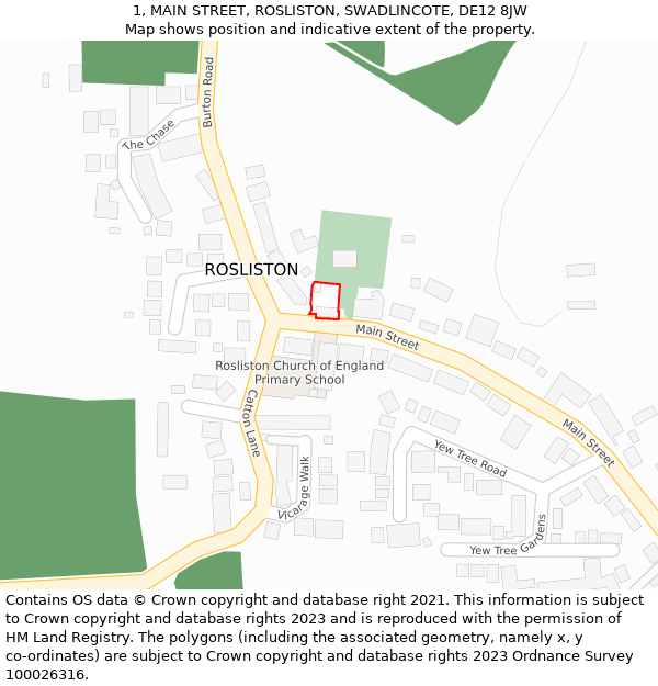 1, MAIN STREET, ROSLISTON, SWADLINCOTE, DE12 8JW: Location map and indicative extent of plot