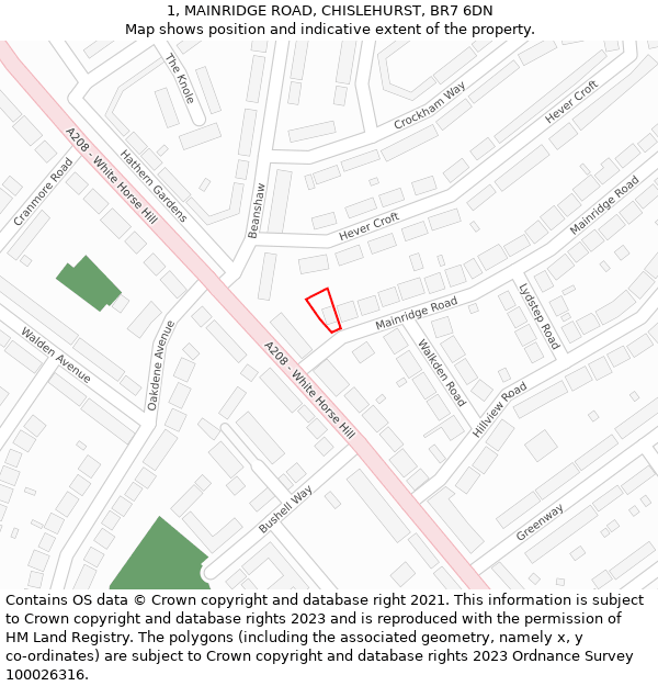 1, MAINRIDGE ROAD, CHISLEHURST, BR7 6DN: Location map and indicative extent of plot