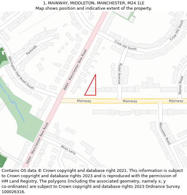 1, MAINWAY, MIDDLETON, MANCHESTER, M24 1LE: Location map and indicative extent of plot