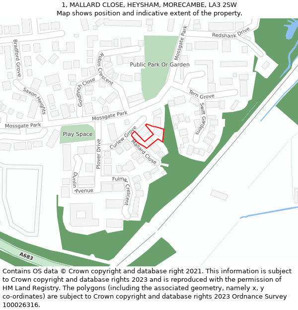 1, MALLARD CLOSE, HEYSHAM, MORECAMBE, LA3 2SW: Location map and indicative extent of plot