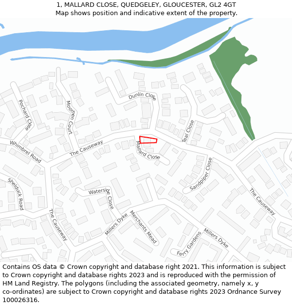 1, MALLARD CLOSE, QUEDGELEY, GLOUCESTER, GL2 4GT: Location map and indicative extent of plot