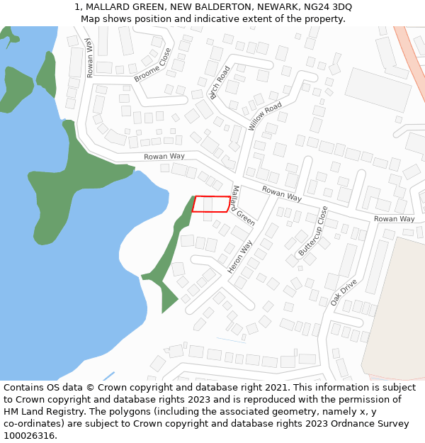 1, MALLARD GREEN, NEW BALDERTON, NEWARK, NG24 3DQ: Location map and indicative extent of plot