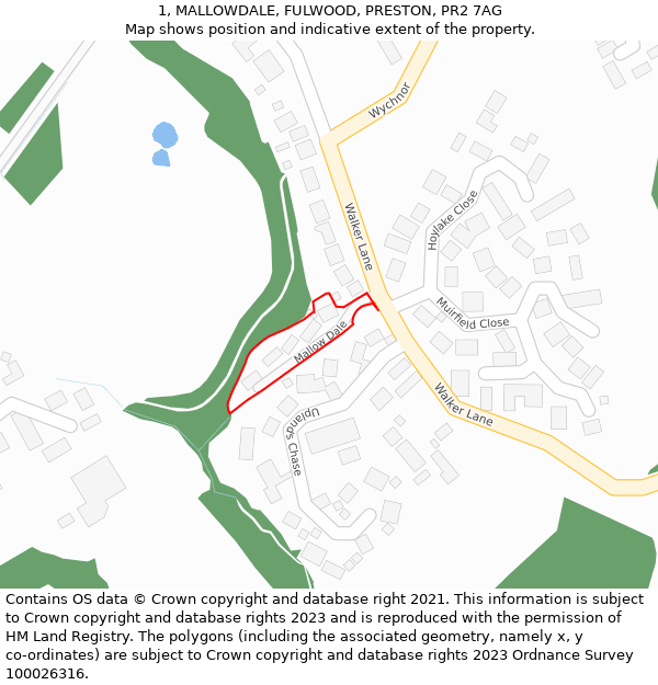 1, MALLOWDALE, FULWOOD, PRESTON, PR2 7AG: Location map and indicative extent of plot