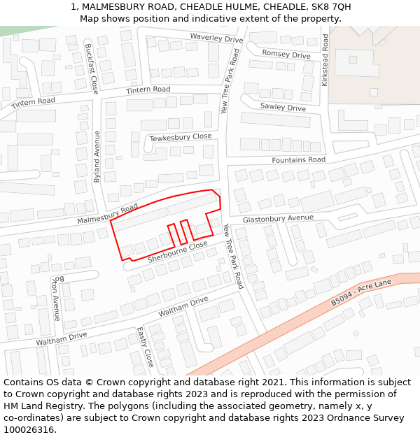 1, MALMESBURY ROAD, CHEADLE HULME, CHEADLE, SK8 7QH: Location map and indicative extent of plot