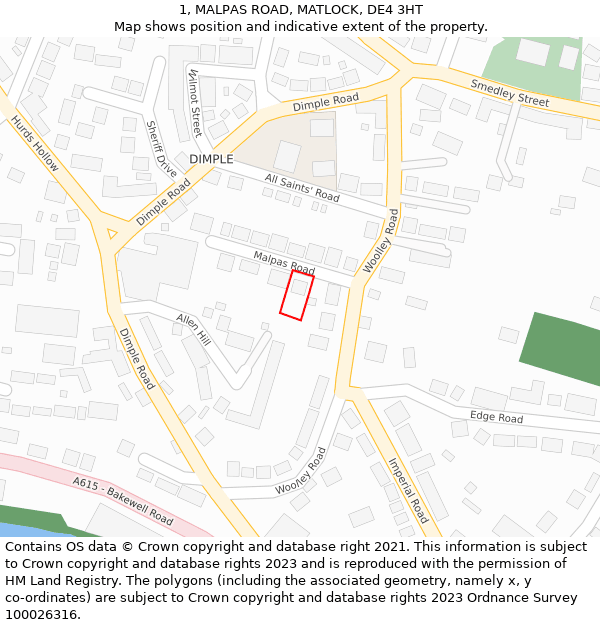 1, MALPAS ROAD, MATLOCK, DE4 3HT: Location map and indicative extent of plot