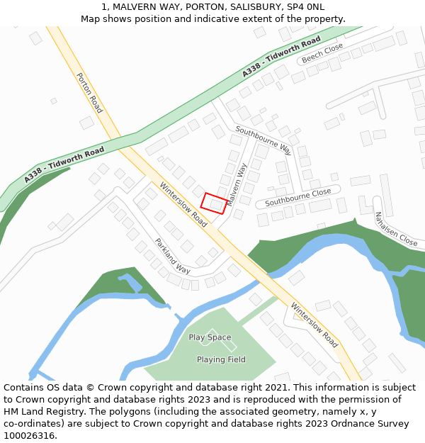 1, MALVERN WAY, PORTON, SALISBURY, SP4 0NL: Location map and indicative extent of plot