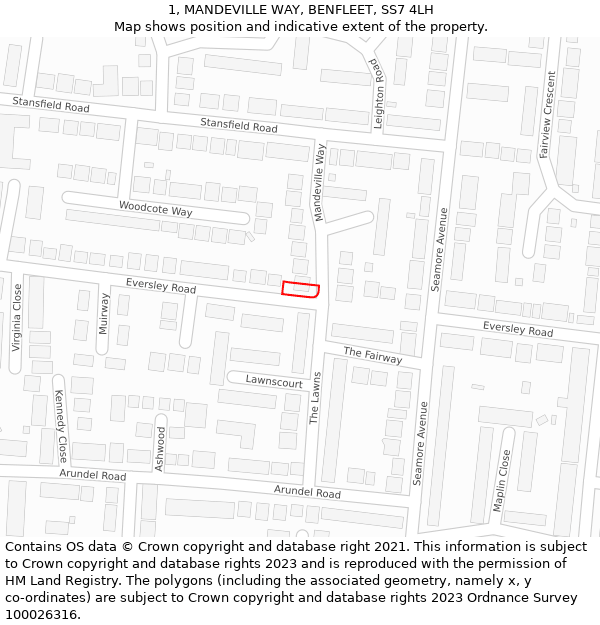 1, MANDEVILLE WAY, BENFLEET, SS7 4LH: Location map and indicative extent of plot