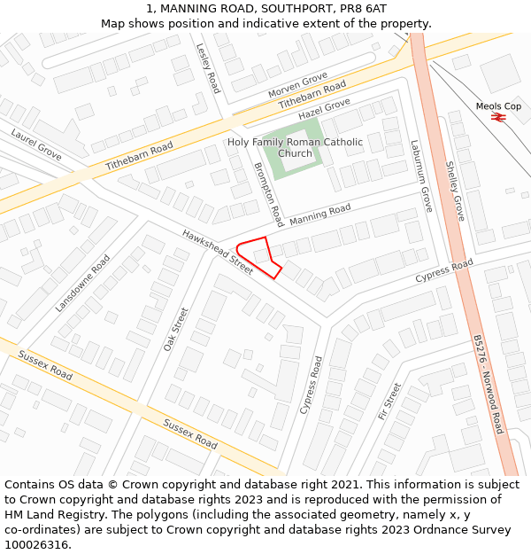 1, MANNING ROAD, SOUTHPORT, PR8 6AT: Location map and indicative extent of plot