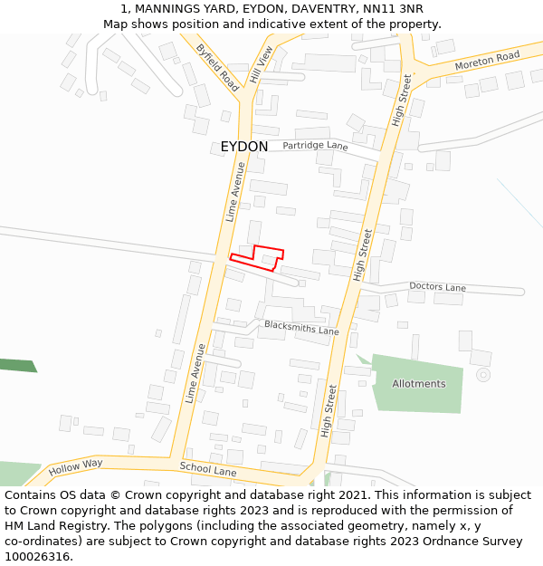 1, MANNINGS YARD, EYDON, DAVENTRY, NN11 3NR: Location map and indicative extent of plot