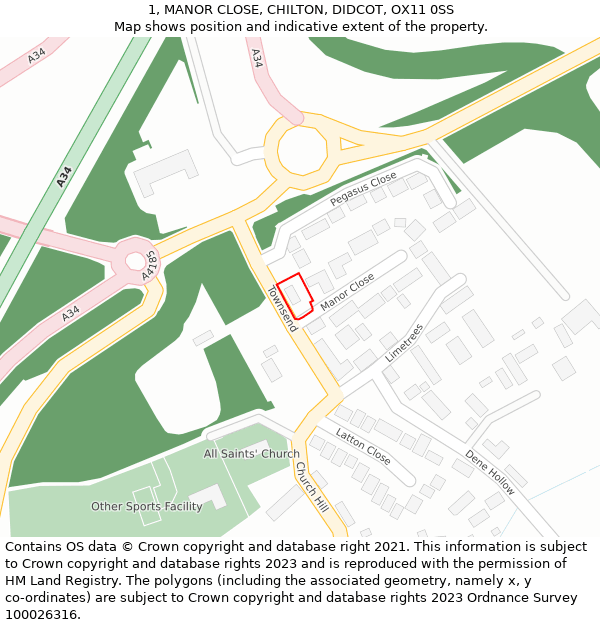 1, MANOR CLOSE, CHILTON, DIDCOT, OX11 0SS: Location map and indicative extent of plot