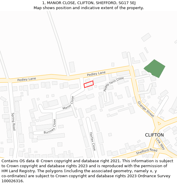 1, MANOR CLOSE, CLIFTON, SHEFFORD, SG17 5EJ: Location map and indicative extent of plot