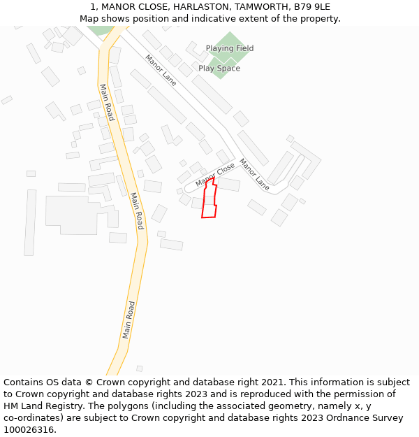 1, MANOR CLOSE, HARLASTON, TAMWORTH, B79 9LE: Location map and indicative extent of plot