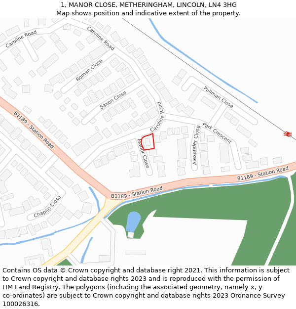 1, MANOR CLOSE, METHERINGHAM, LINCOLN, LN4 3HG: Location map and indicative extent of plot