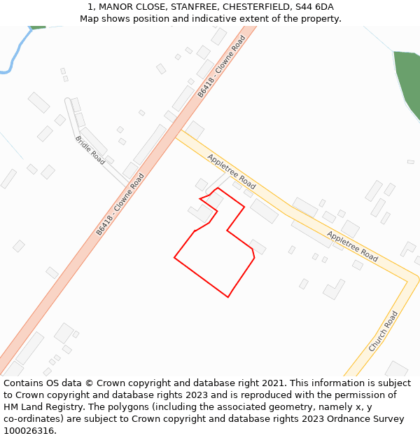 1, MANOR CLOSE, STANFREE, CHESTERFIELD, S44 6DA: Location map and indicative extent of plot