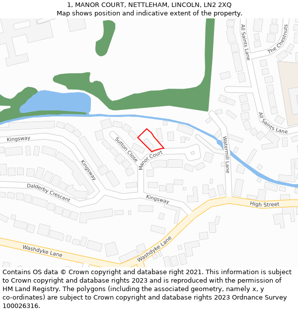 1, MANOR COURT, NETTLEHAM, LINCOLN, LN2 2XQ: Location map and indicative extent of plot