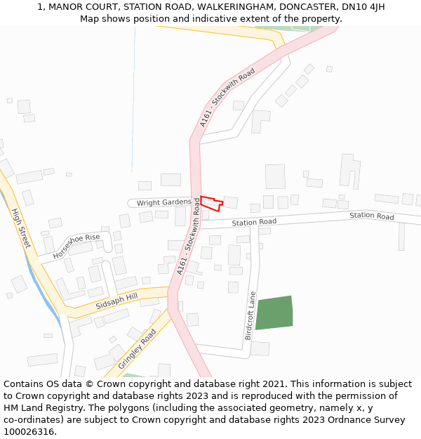 1, MANOR COURT, STATION ROAD, WALKERINGHAM, DONCASTER, DN10 4JH: Location map and indicative extent of plot