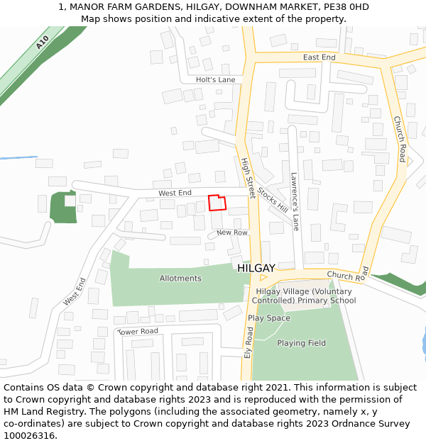 1, MANOR FARM GARDENS, HILGAY, DOWNHAM MARKET, PE38 0HD: Location map and indicative extent of plot