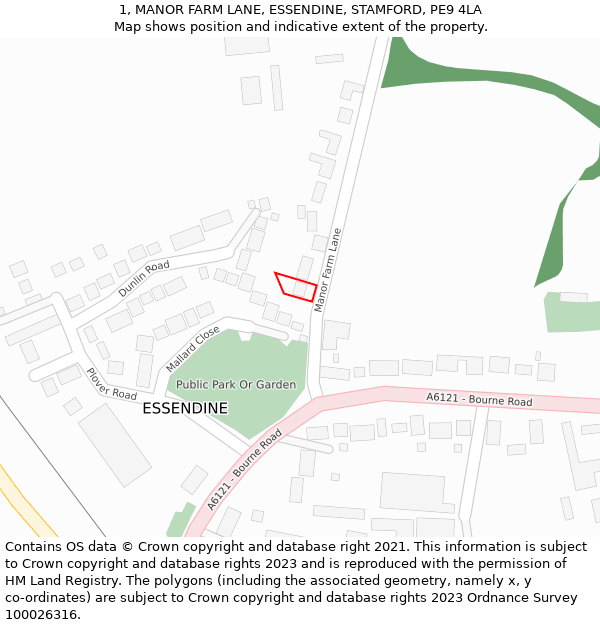 1, MANOR FARM LANE, ESSENDINE, STAMFORD, PE9 4LA: Location map and indicative extent of plot