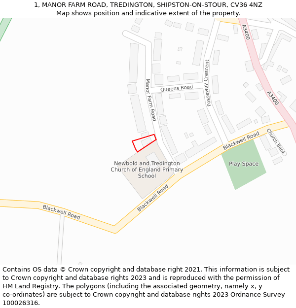 1, MANOR FARM ROAD, TREDINGTON, SHIPSTON-ON-STOUR, CV36 4NZ: Location map and indicative extent of plot