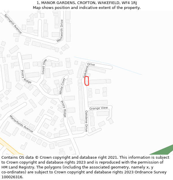 1, MANOR GARDENS, CROFTON, WAKEFIELD, WF4 1RJ: Location map and indicative extent of plot