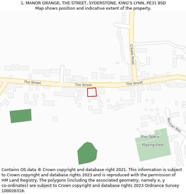1, MANOR GRANGE, THE STREET, SYDERSTONE, KING'S LYNN, PE31 8SD: Location map and indicative extent of plot