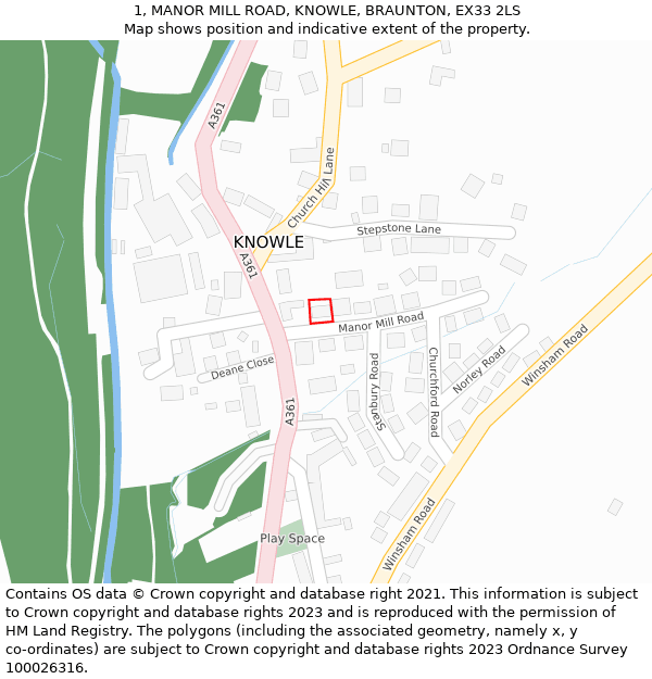 1, MANOR MILL ROAD, KNOWLE, BRAUNTON, EX33 2LS: Location map and indicative extent of plot