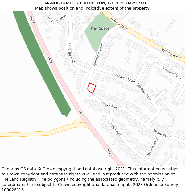 1, MANOR ROAD, DUCKLINGTON, WITNEY, OX29 7YD: Location map and indicative extent of plot