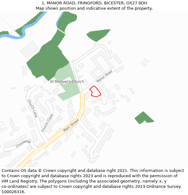 1, MANOR ROAD, FRINGFORD, BICESTER, OX27 8DH: Location map and indicative extent of plot