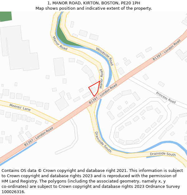 1, MANOR ROAD, KIRTON, BOSTON, PE20 1PH: Location map and indicative extent of plot