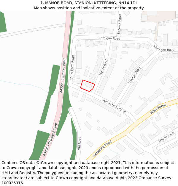 1, MANOR ROAD, STANION, KETTERING, NN14 1DL: Location map and indicative extent of plot