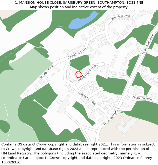 1, MANSION HOUSE CLOSE, SARISBURY GREEN, SOUTHAMPTON, SO31 7NE: Location map and indicative extent of plot