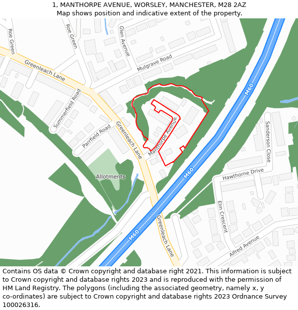 1, MANTHORPE AVENUE, WORSLEY, MANCHESTER, M28 2AZ: Location map and indicative extent of plot