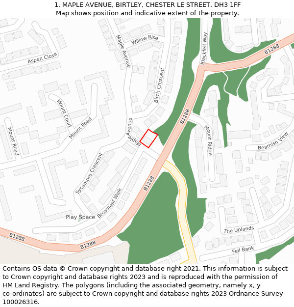 1, MAPLE AVENUE, BIRTLEY, CHESTER LE STREET, DH3 1FF: Location map and indicative extent of plot