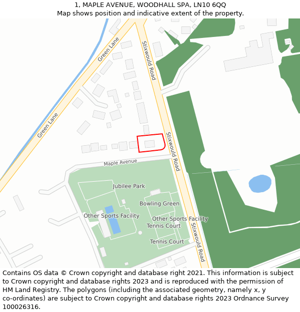 1, MAPLE AVENUE, WOODHALL SPA, LN10 6QQ: Location map and indicative extent of plot