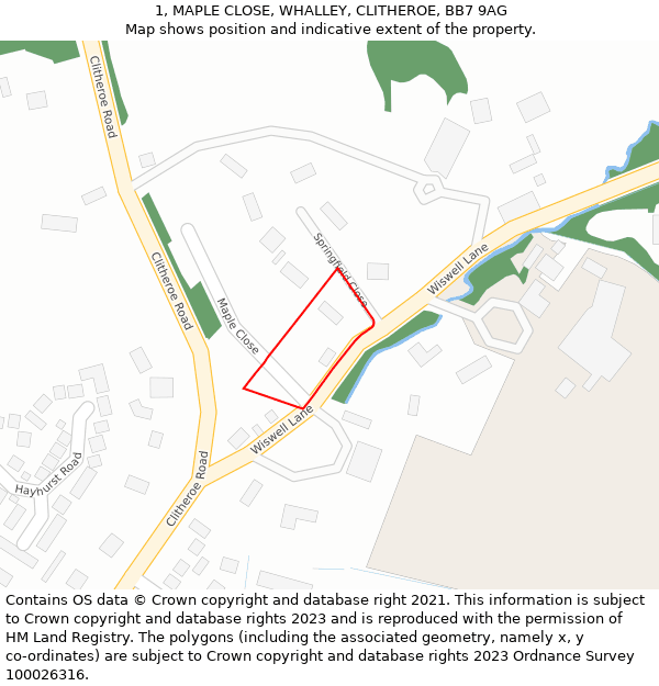 1, MAPLE CLOSE, WHALLEY, CLITHEROE, BB7 9AG: Location map and indicative extent of plot