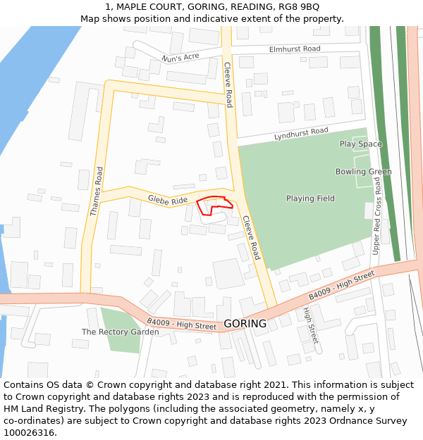 1, MAPLE COURT, GORING, READING, RG8 9BQ: Location map and indicative extent of plot